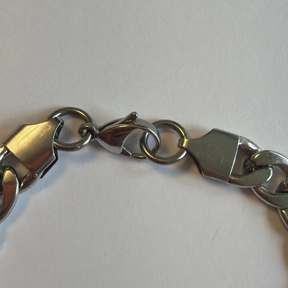 Mens Steeltime Stainless Silver Chunky Cuban Chain Link Bracelet 8.25